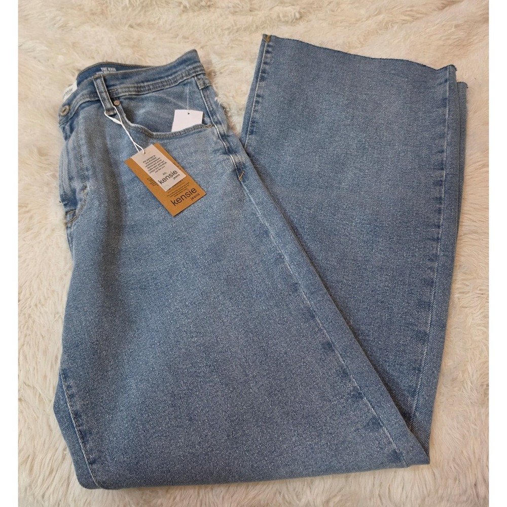 NWT Kensie The Kaya High Rise Wide Leg Jeans Sz 12/31 Raw Hem Medium Wash